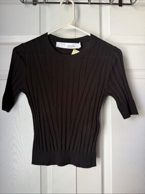 IRO Black Ribbed 100% SILK Short Sleeve Knit Tee